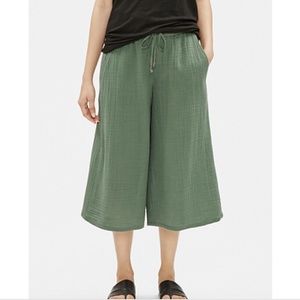NWT EILEEN FISHER ORGANIC COTTON GAUZE CULOTTE PANT nori Size PP CO